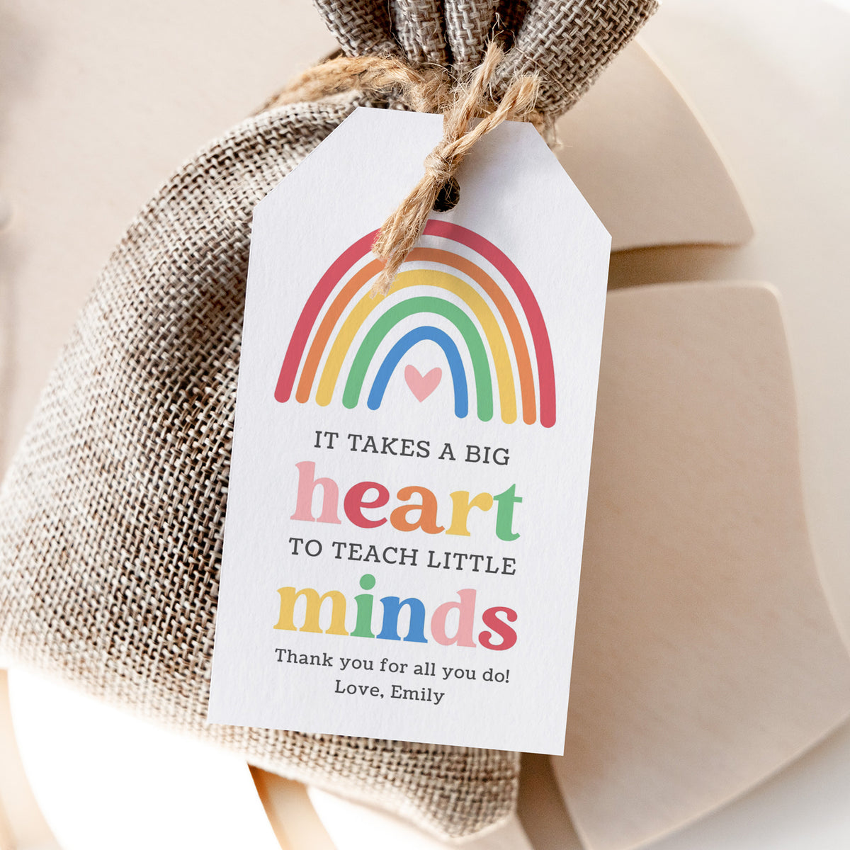 Big Heart Rainbow Teacher Appreciation Tag Template