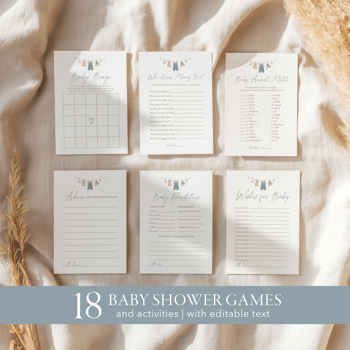 Blue Overalls Clothesline Baby Shower Games