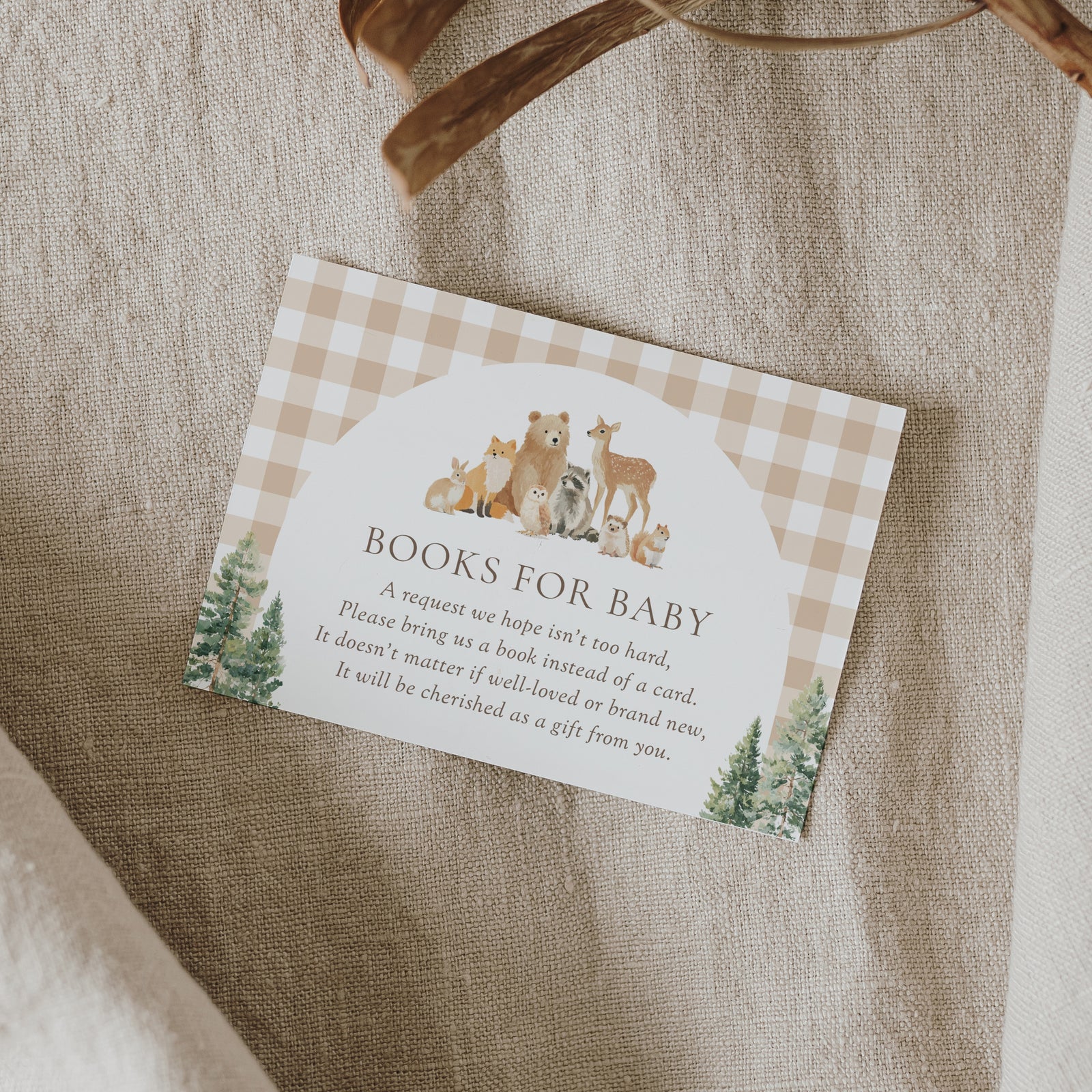 Woodland Gingham Baby Shower Books for Baby Card