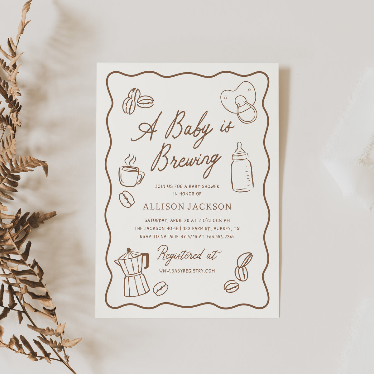 Hand Drawn Frame Coffee Baby Shower Invitation
