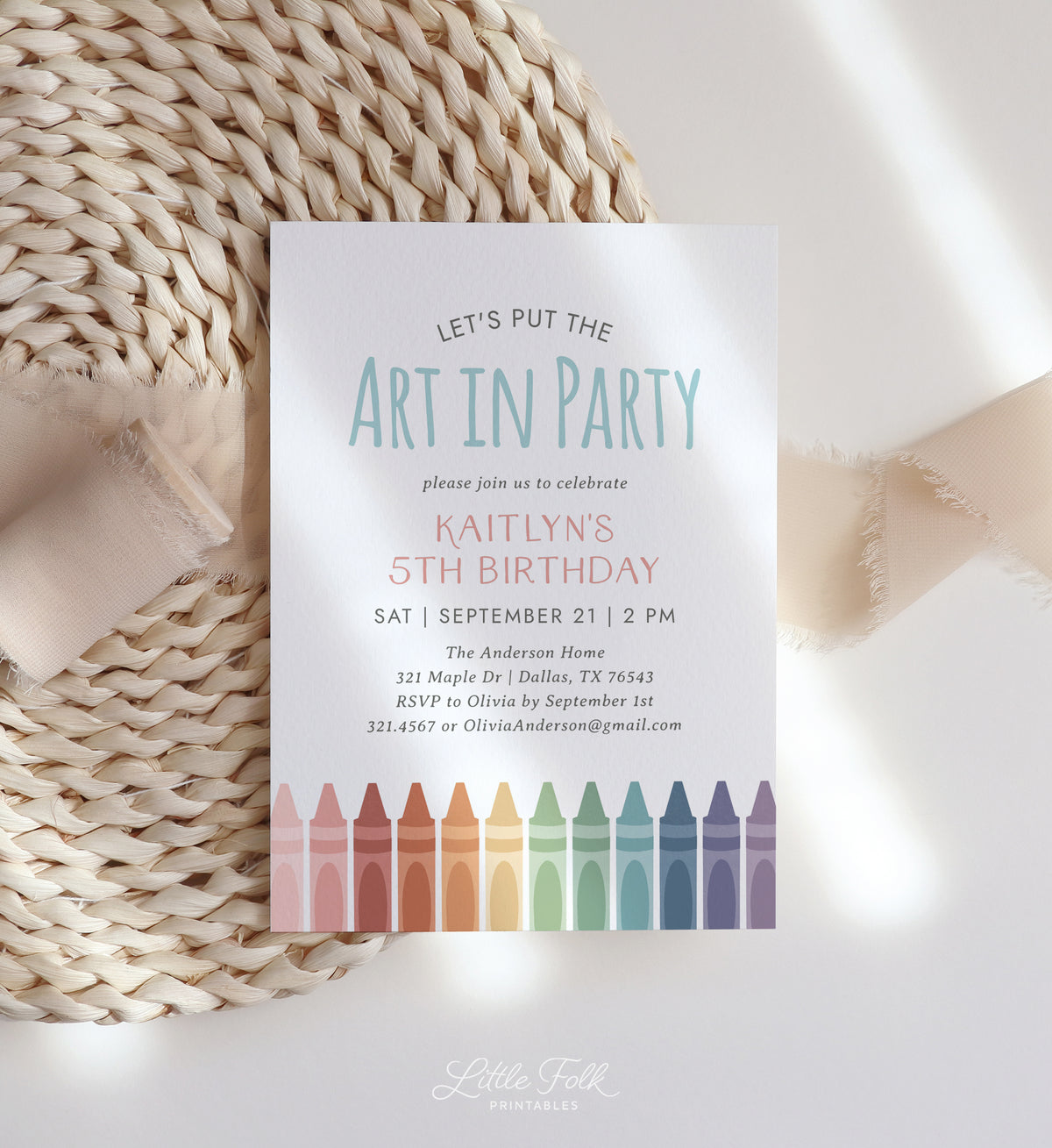 Editable Art Crayon Birthday Party Invitation Template