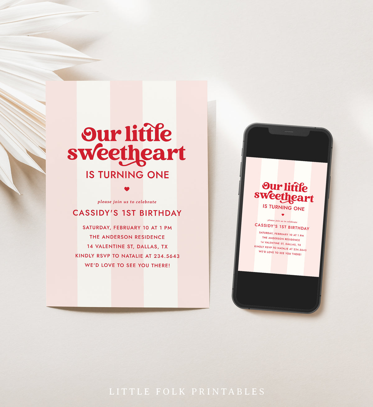 Little Sweetheart Pink Stripe Birthday Invitation