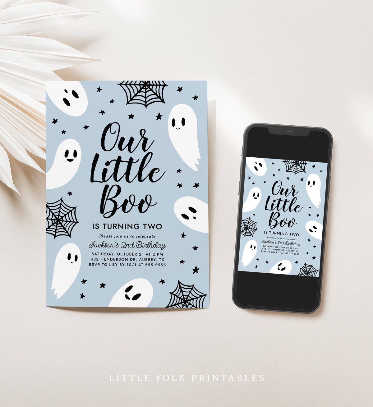 Little Boo Birthday Party Invitation Template (Blue)