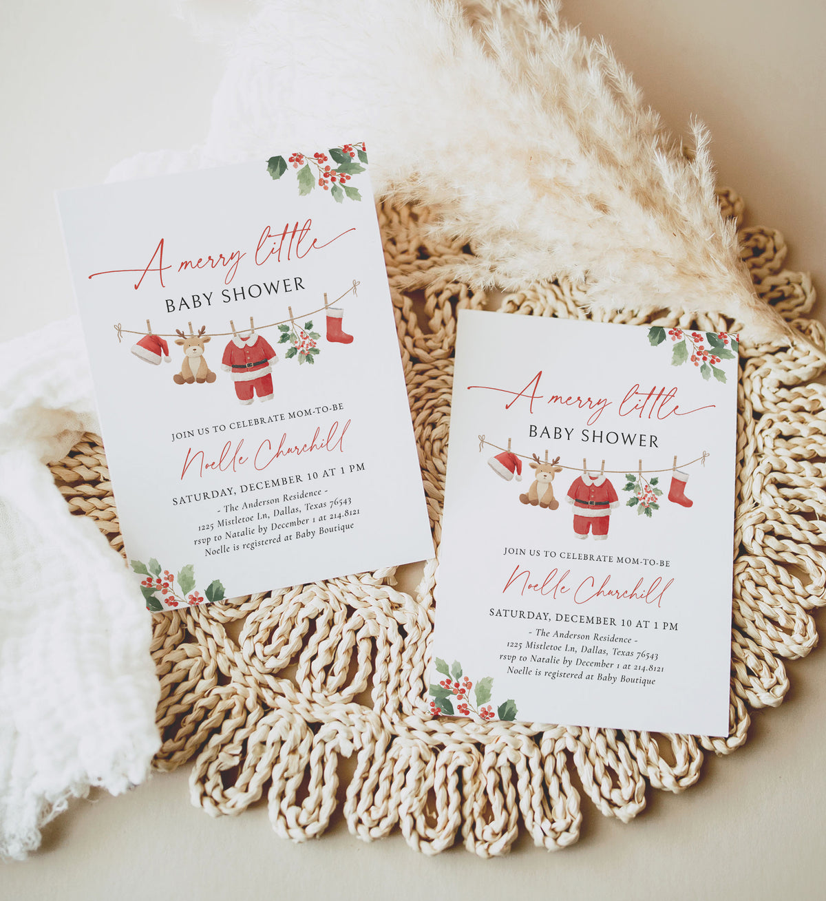 Santa Clothesline Baby Shower Invitation