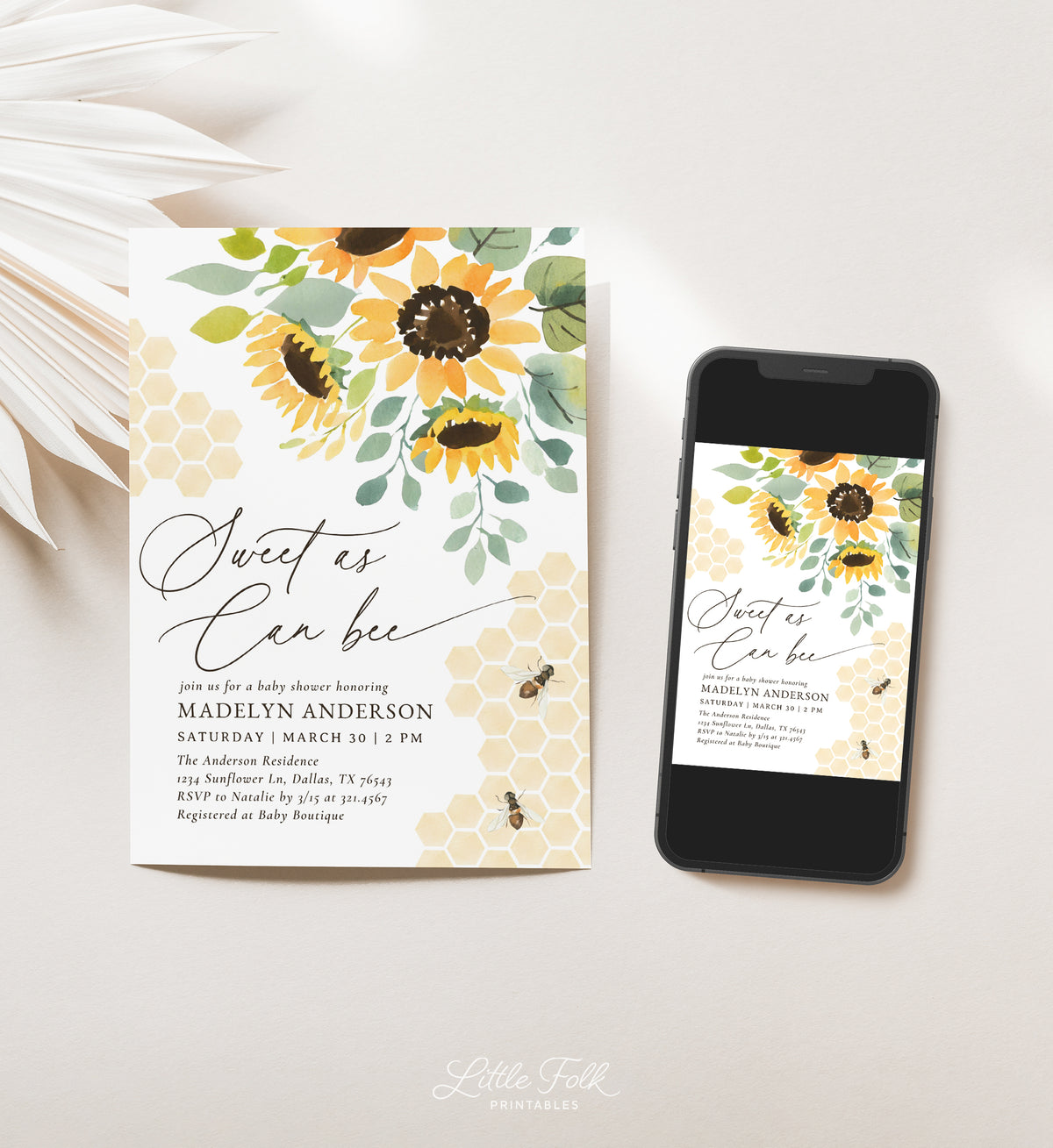 Bee Sunflower Baby Shower Invitation