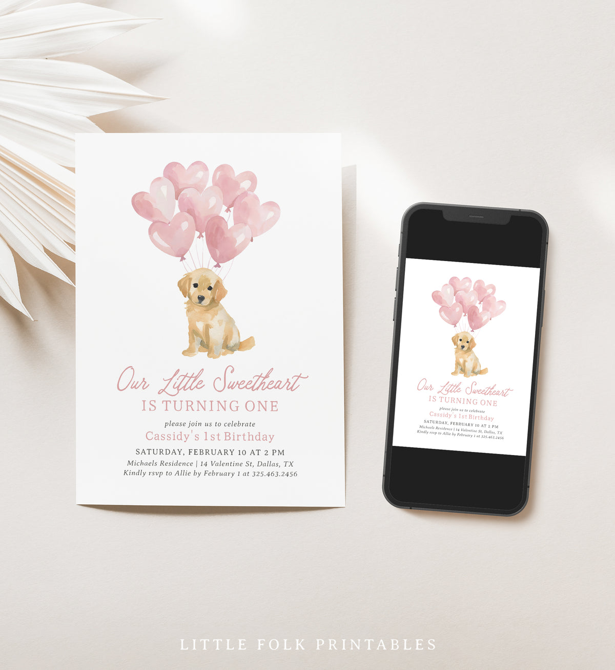 Little Sweetheart Golden Retriever Birthday Invitation