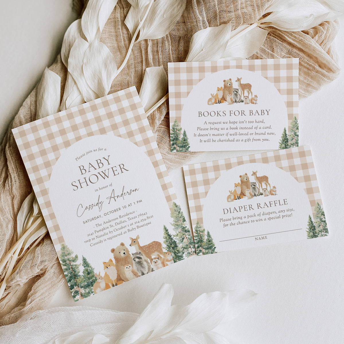 Woodland Gingham Baby Shower Invitation Suite