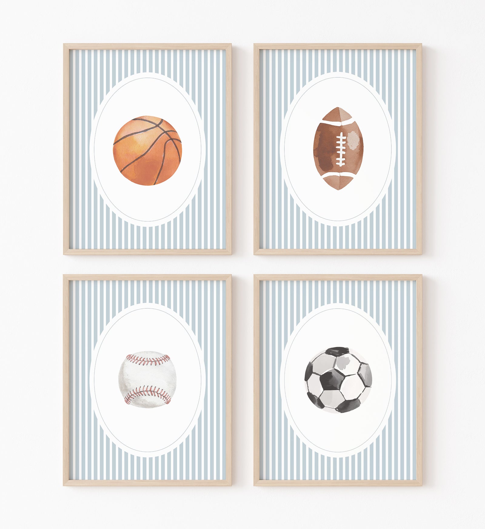 Blue Vintage Sports Prints - Set of 4