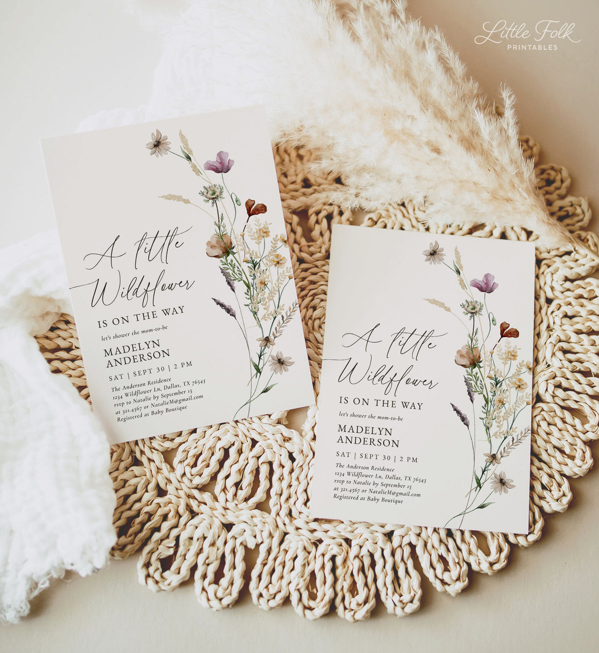 Boho Wildflower Baby Shower Invitation (Little Wildflower v2)