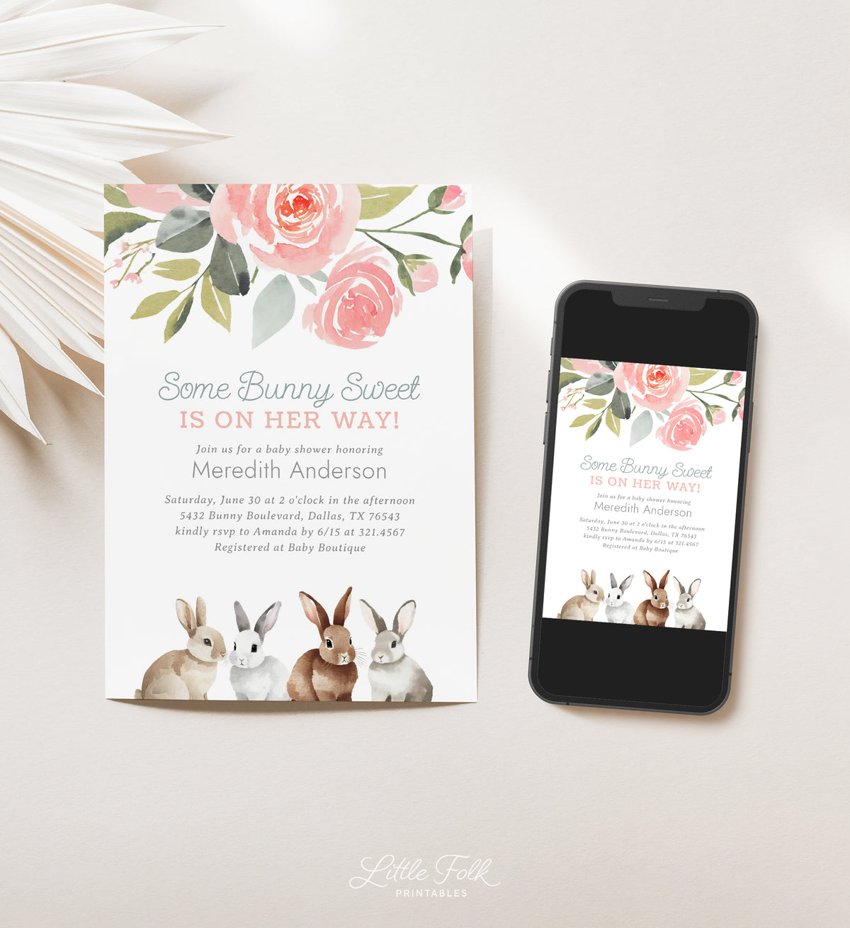 Floral Bunny Baby Shower Invitation