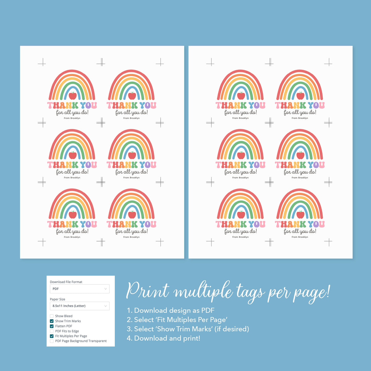 Square Retro Rainbow Teacher Appreciation Tag Template