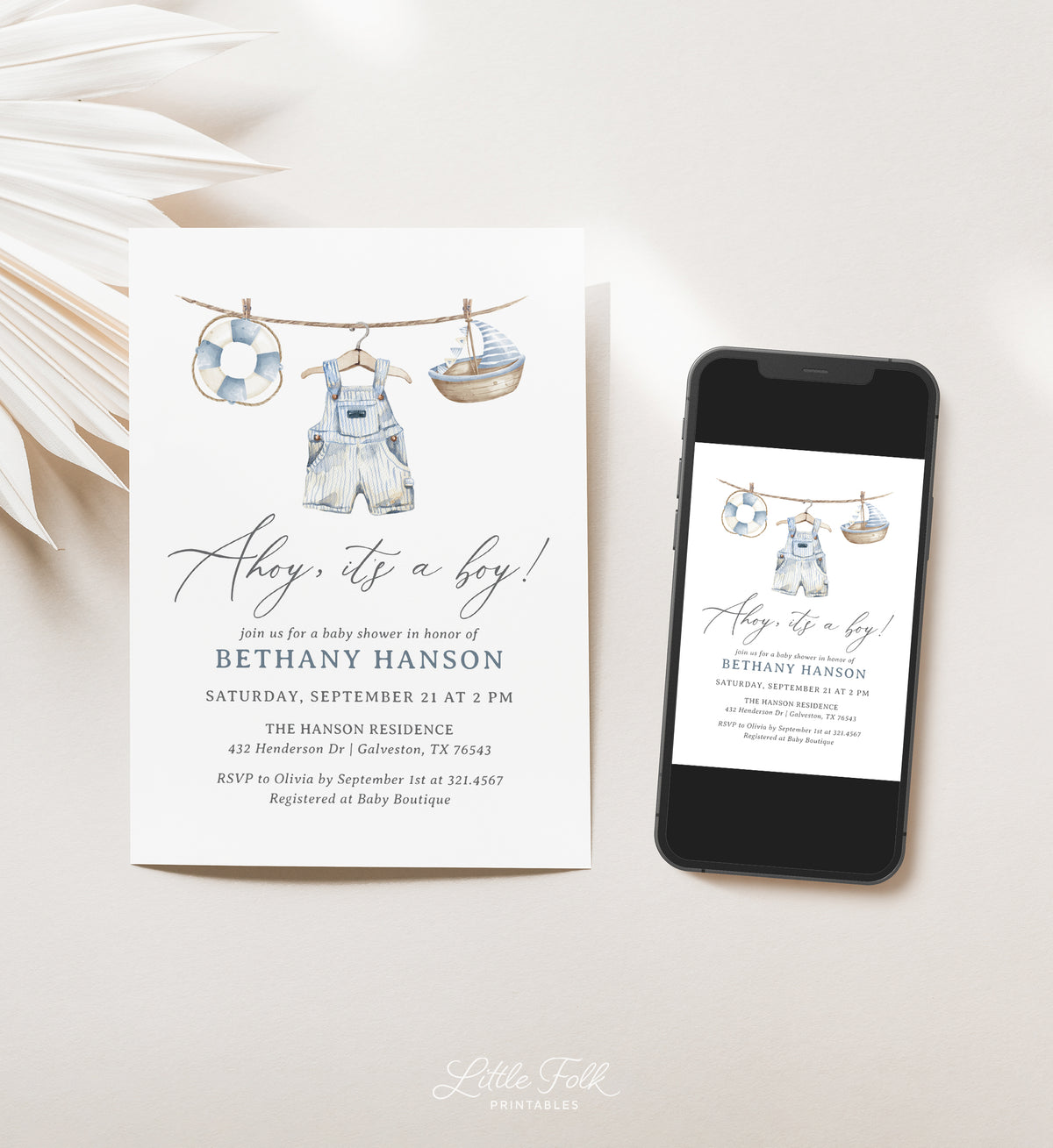 Nautical Clothesline Baby Shower Invitation