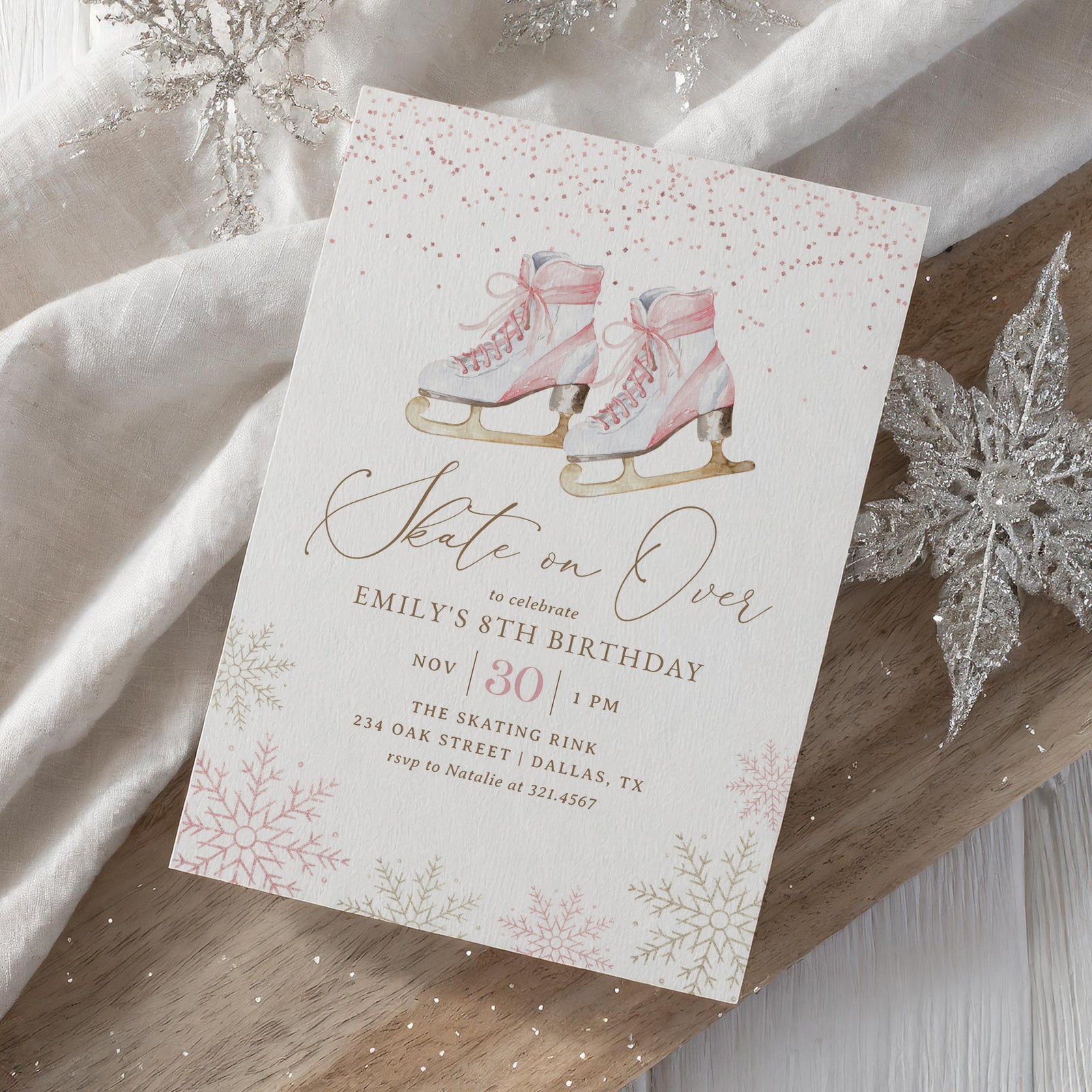 Pink Ice Skating Birthday Invitation