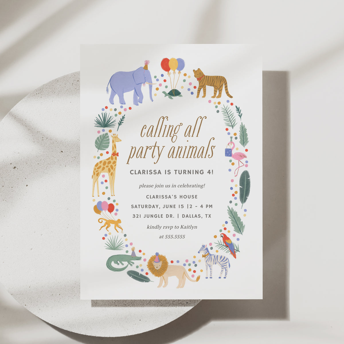Calling All Party Animals Safari Birthday Invitation