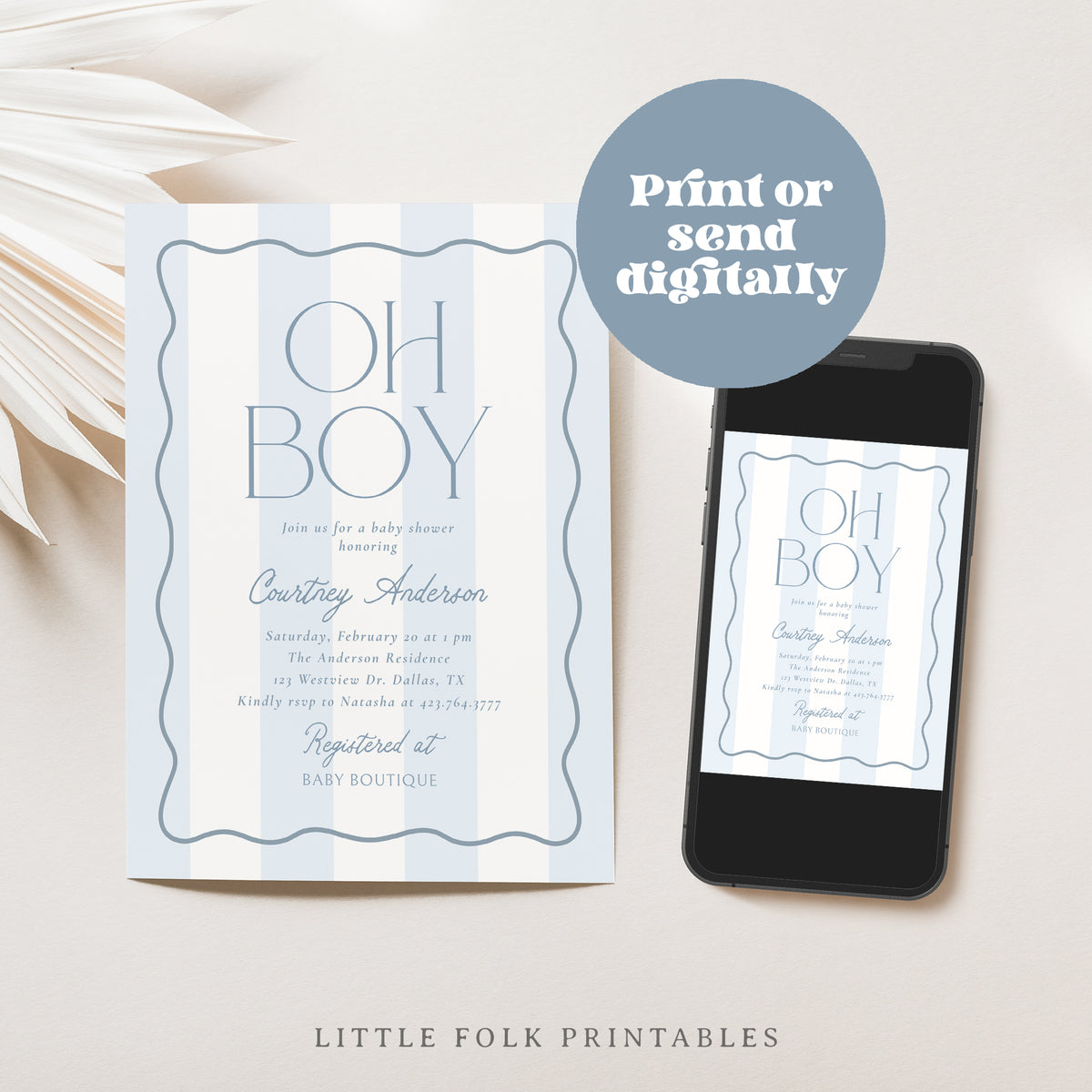 Modern Blue Stripe Baby Shower Invitation