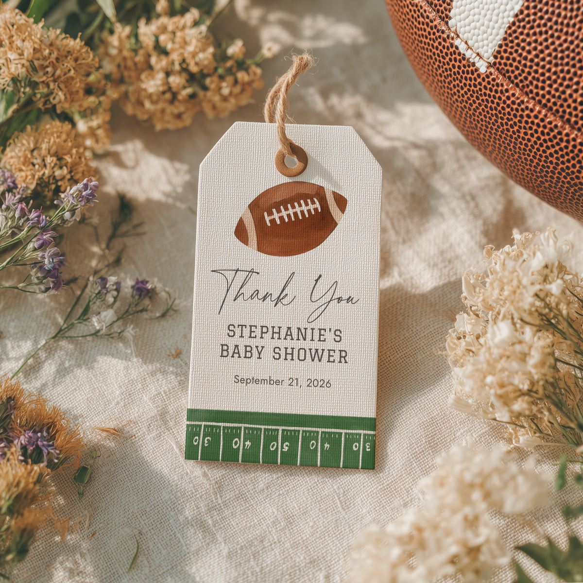 Football Baby Shower Rectangle Favor Tag Template