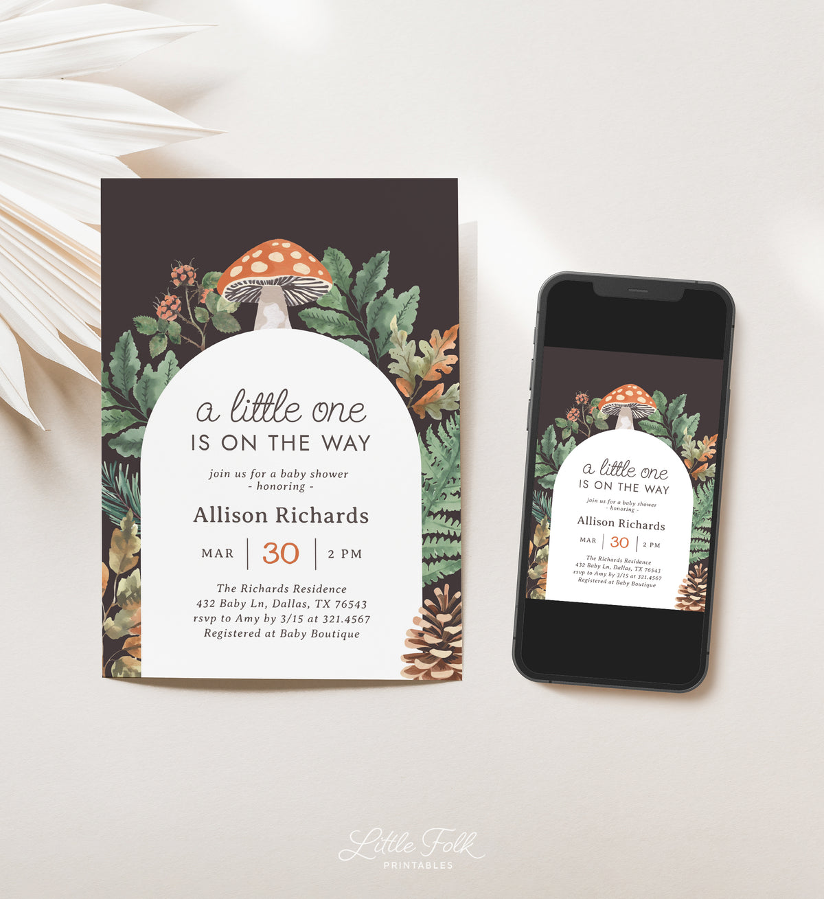 Woodland Mushroom Baby Shower Invitation Template