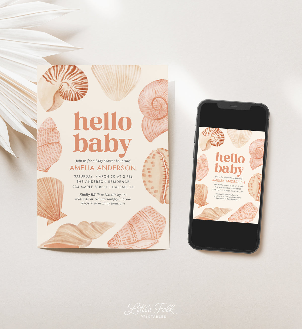 Hello Baby Sea Shell Baby Shower Invitation