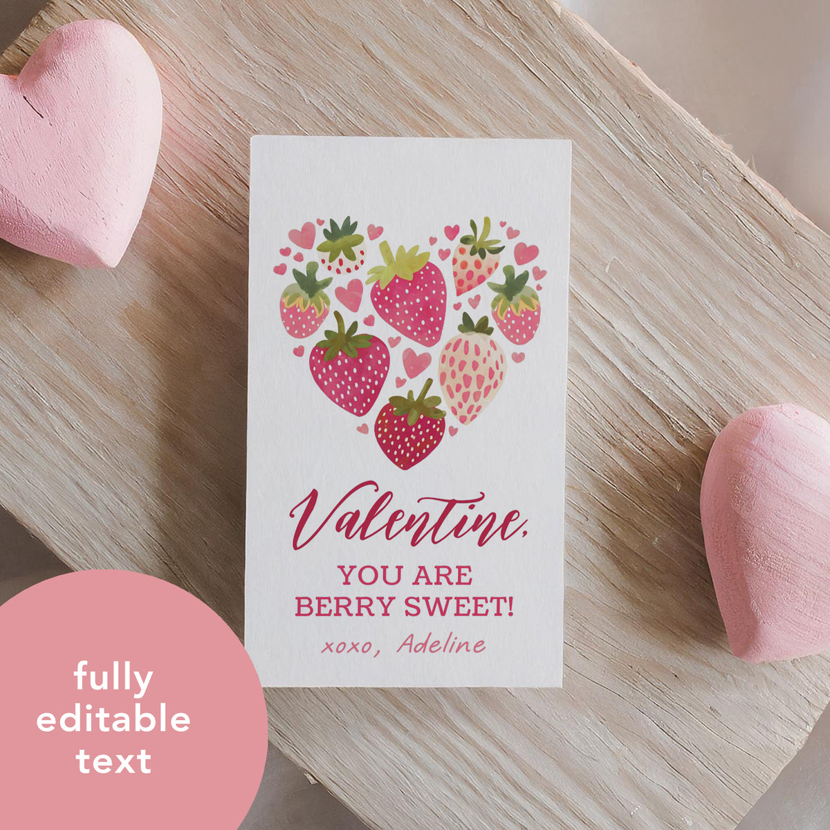 Strawberry Heart Valentine&#39;s Tag Template