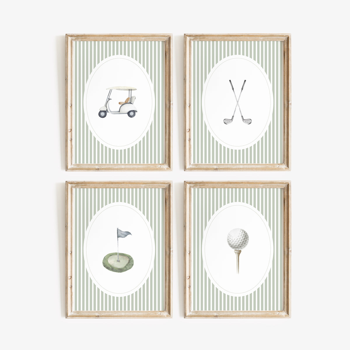 Sage Green Vintage Golf Prints - Set of 4