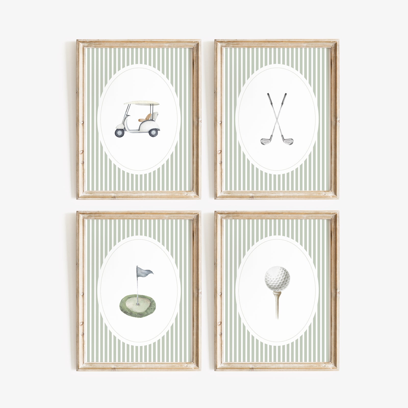 Sage Green Vintage Golf Prints - Set of 4