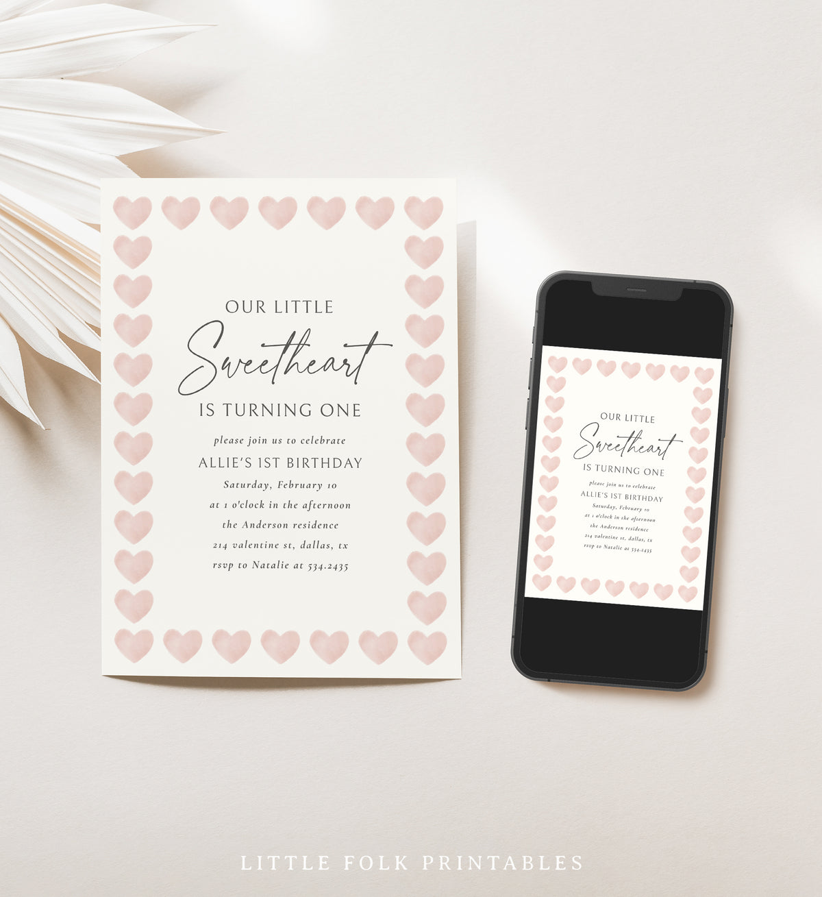Little Sweetheart Pink Heart Birthday Invitation