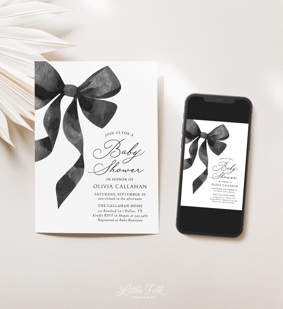 Black Ribbon Baby Shower Invitation Template