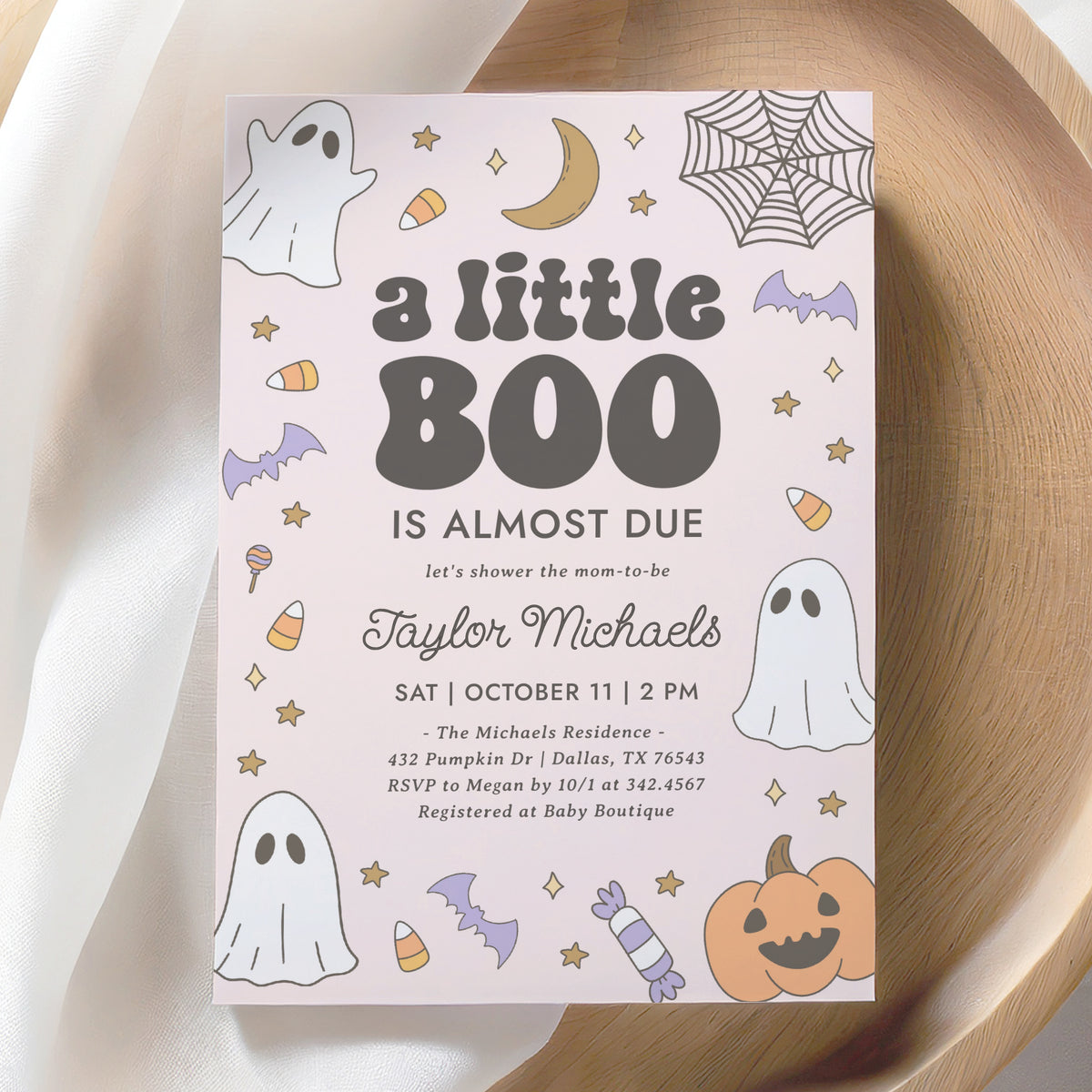 Little Boo Retro Baby Shower Invitation Template (Pink)