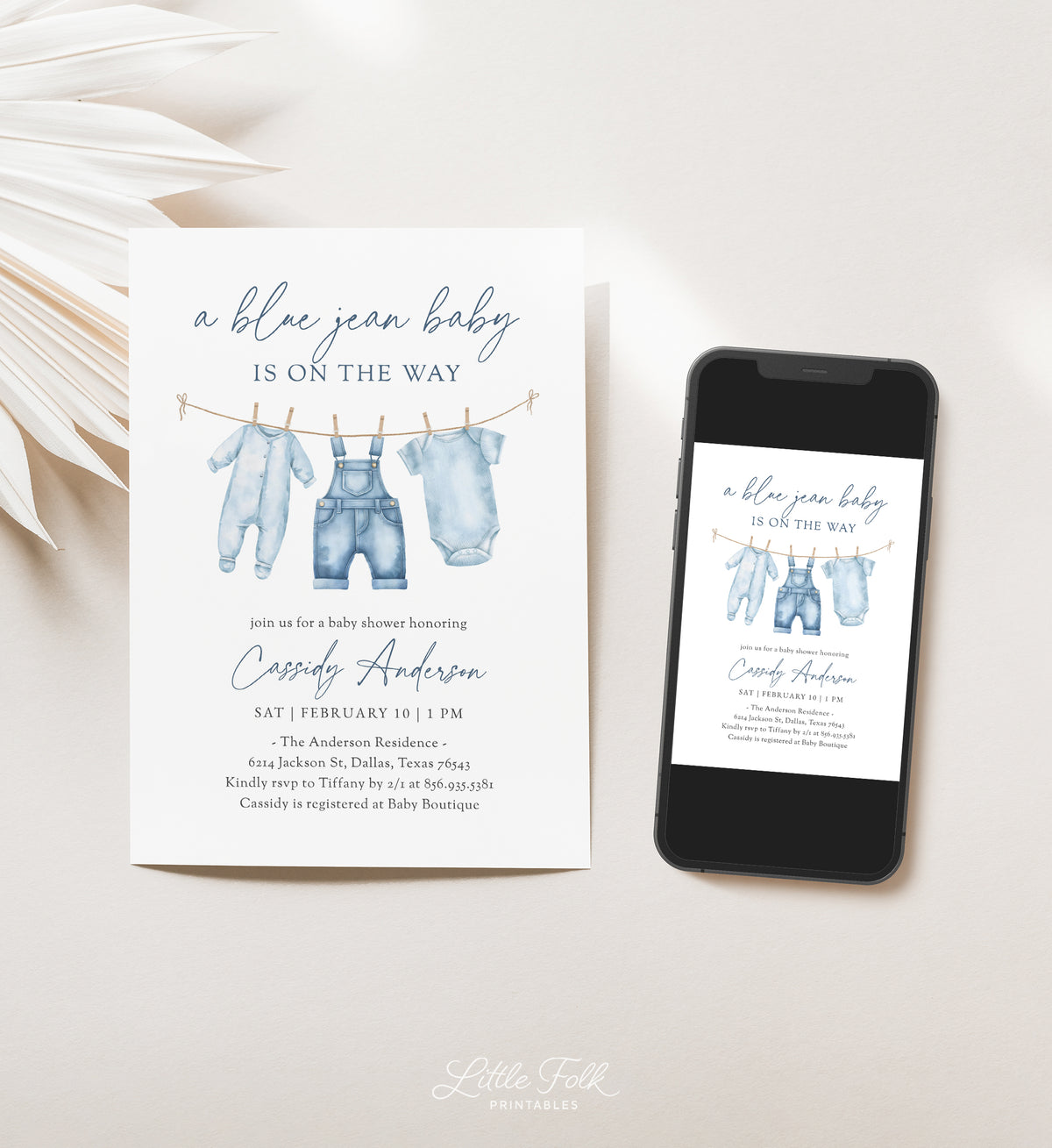 Blue Jean Denim Baby Shower Invitation
