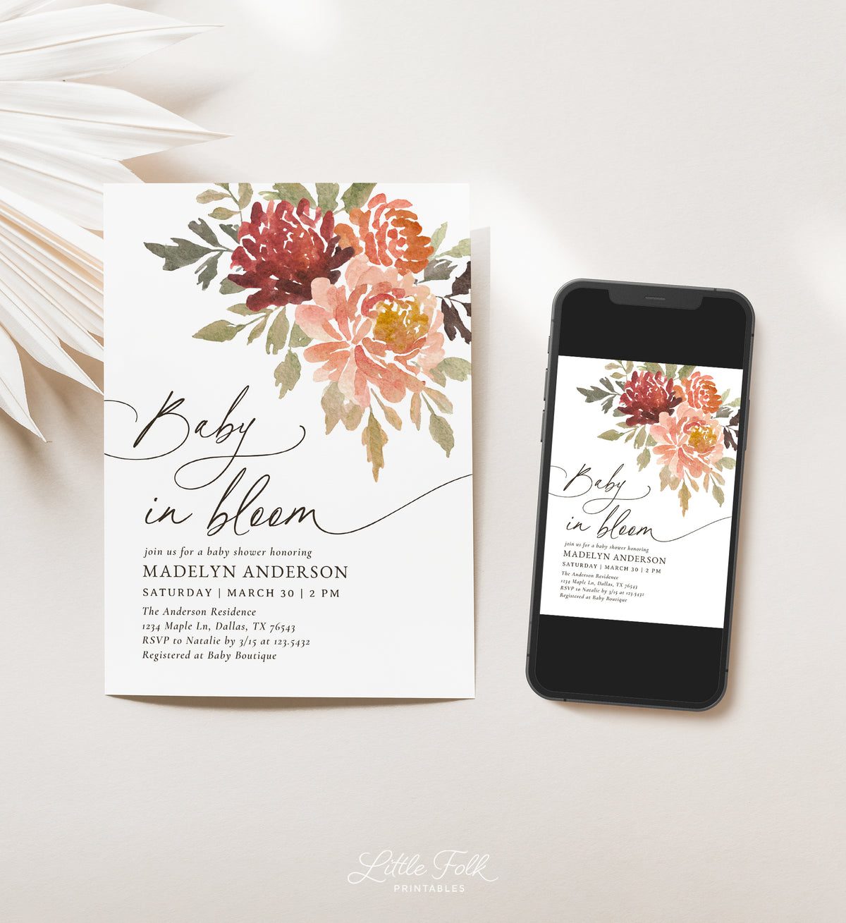 Baby In Bloom Fall Floral Baby Shower Invitation