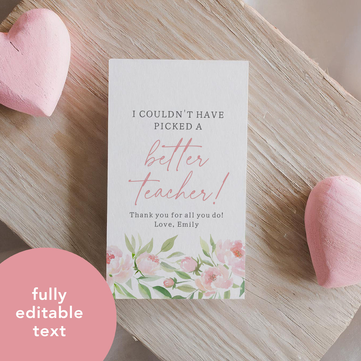 Pink Floral Teacher Appreciation Tag Template