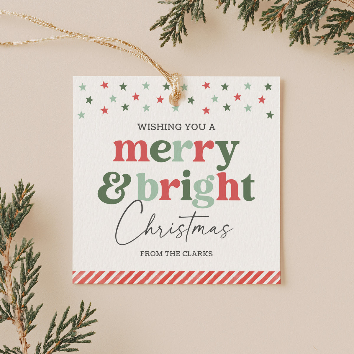Merry and Bright Holiday Tag Template