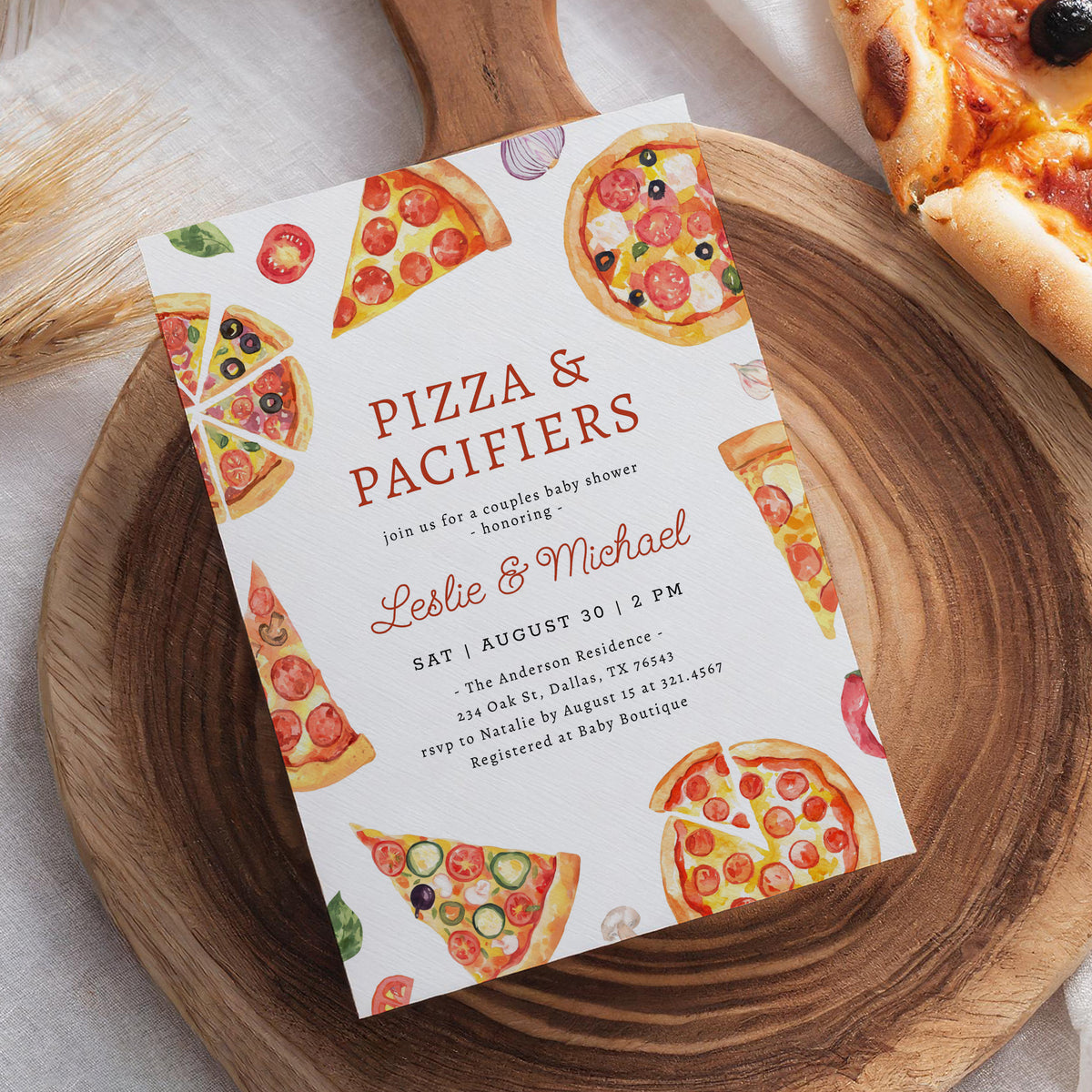 Pizza and Pacifiers Baby Shower Invitation