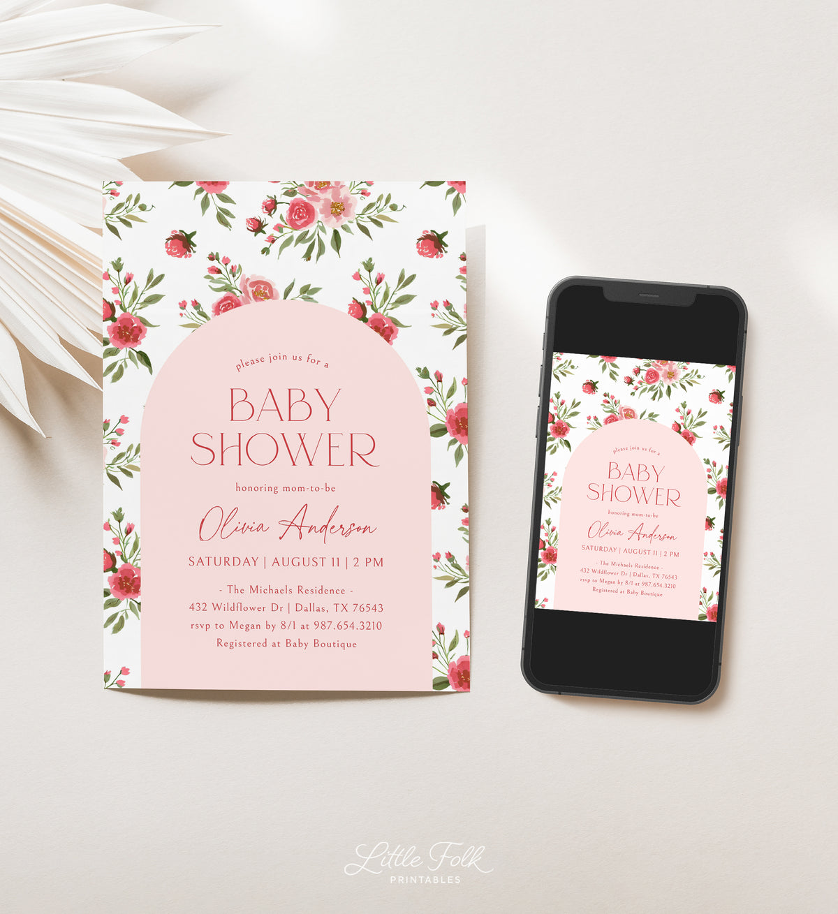 Preppy Pink Floral Baby Shower Invitation