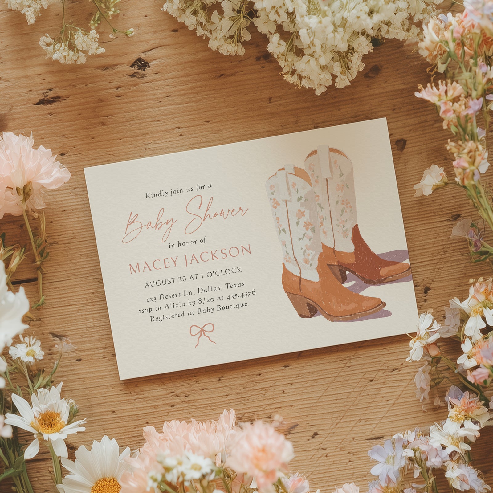 Cowgirl Boots Baby Shower Invitation