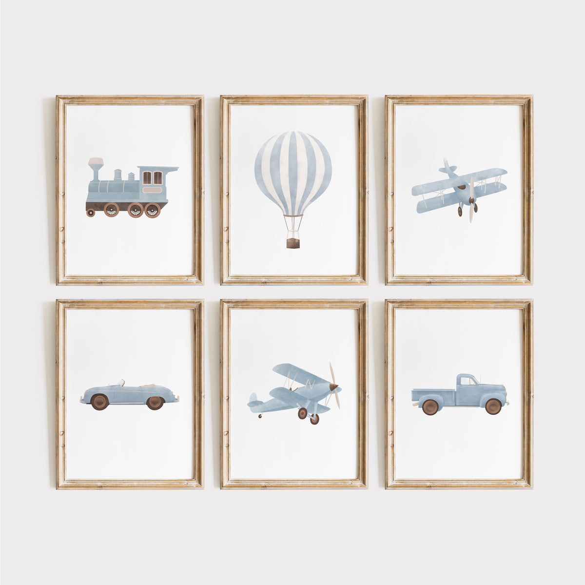 Blue Vintage Transportation Vehicles - 6 Print Bundle