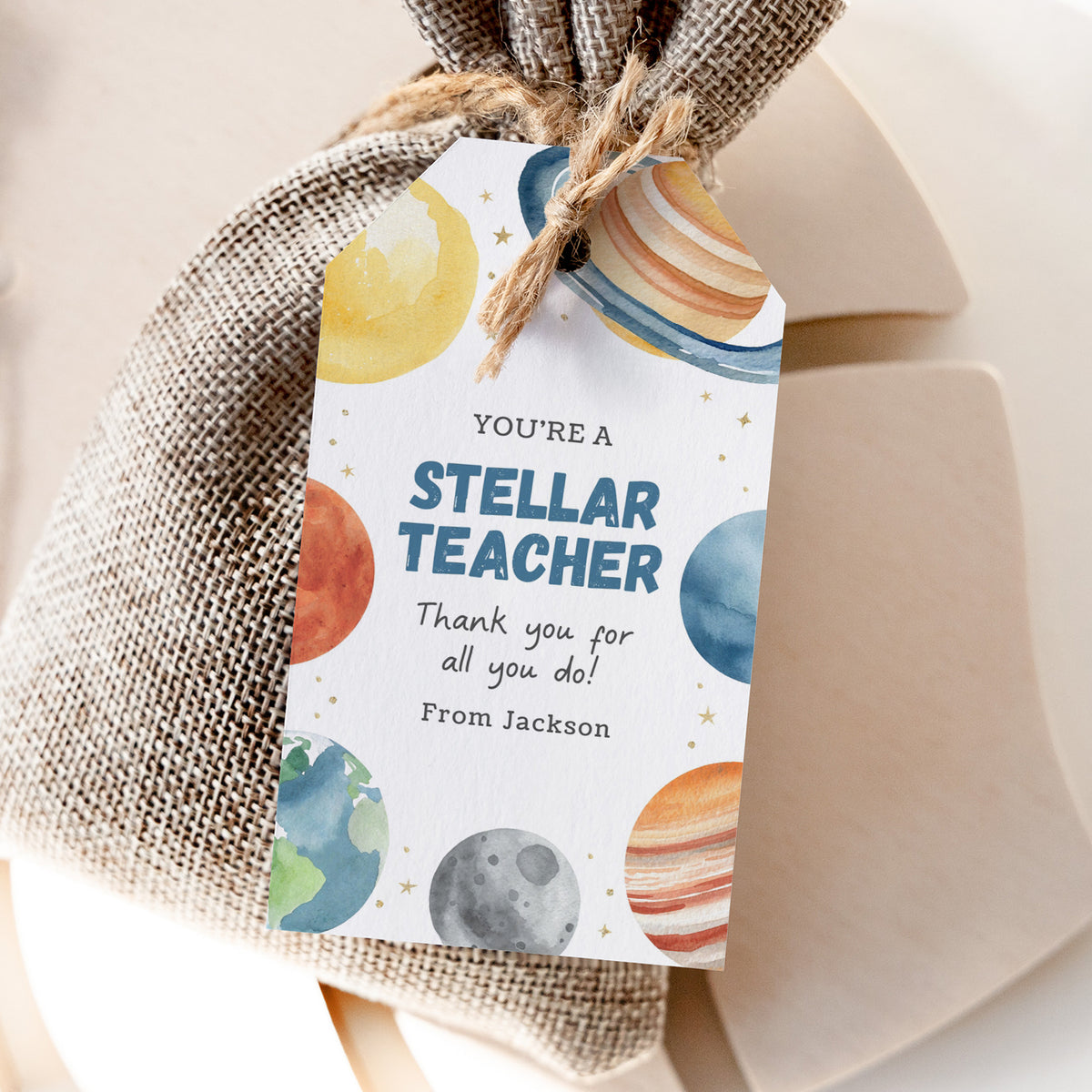 Outer Space Teacher Appreciation Tag Template
