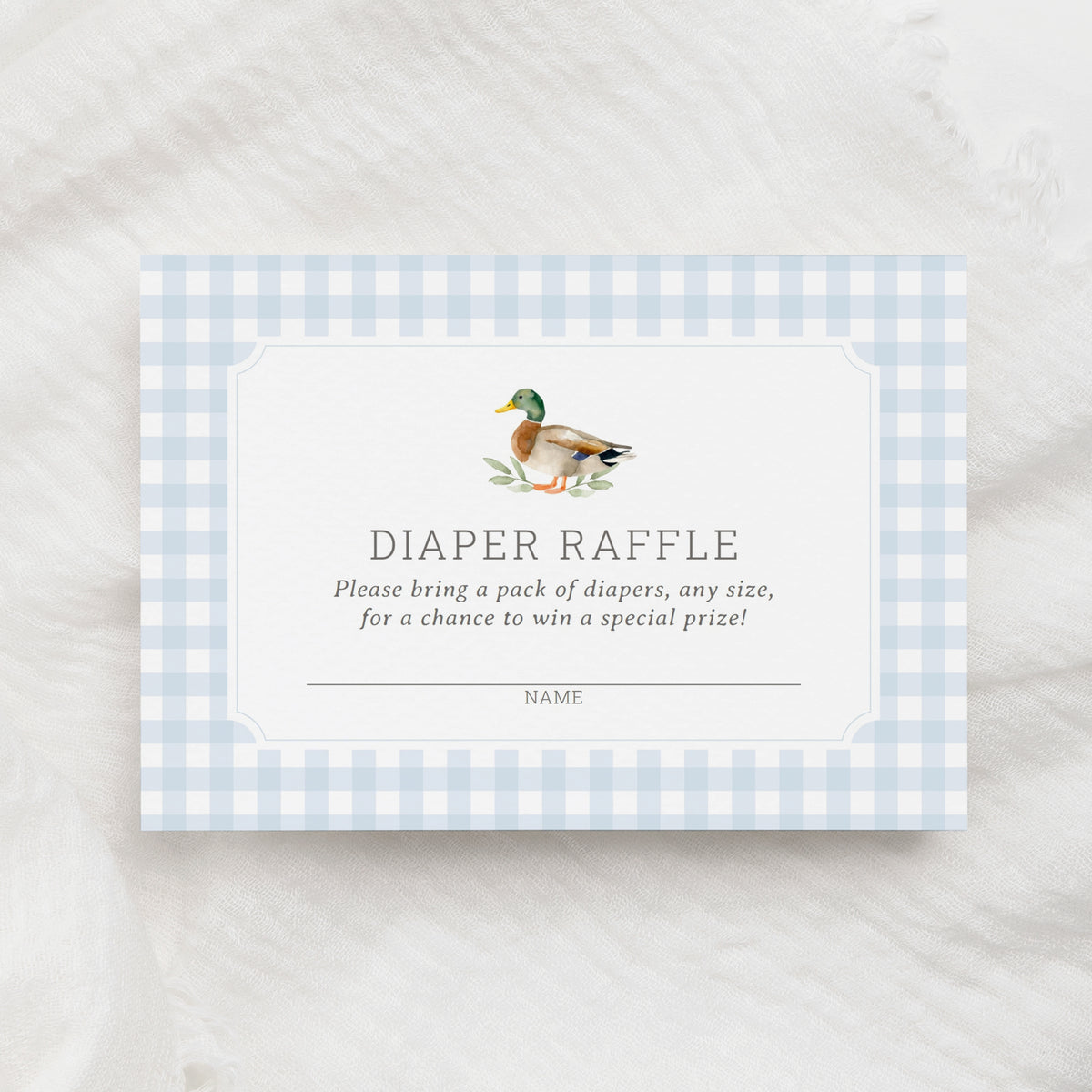 Blue Gingham Duck Diaper Raffle Ticket Template