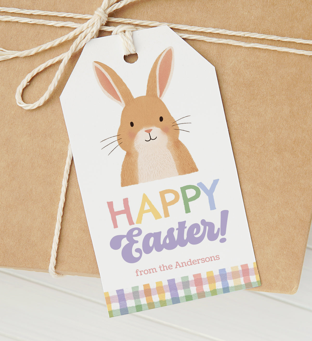 Gingham Happy Easter Bunny Tag