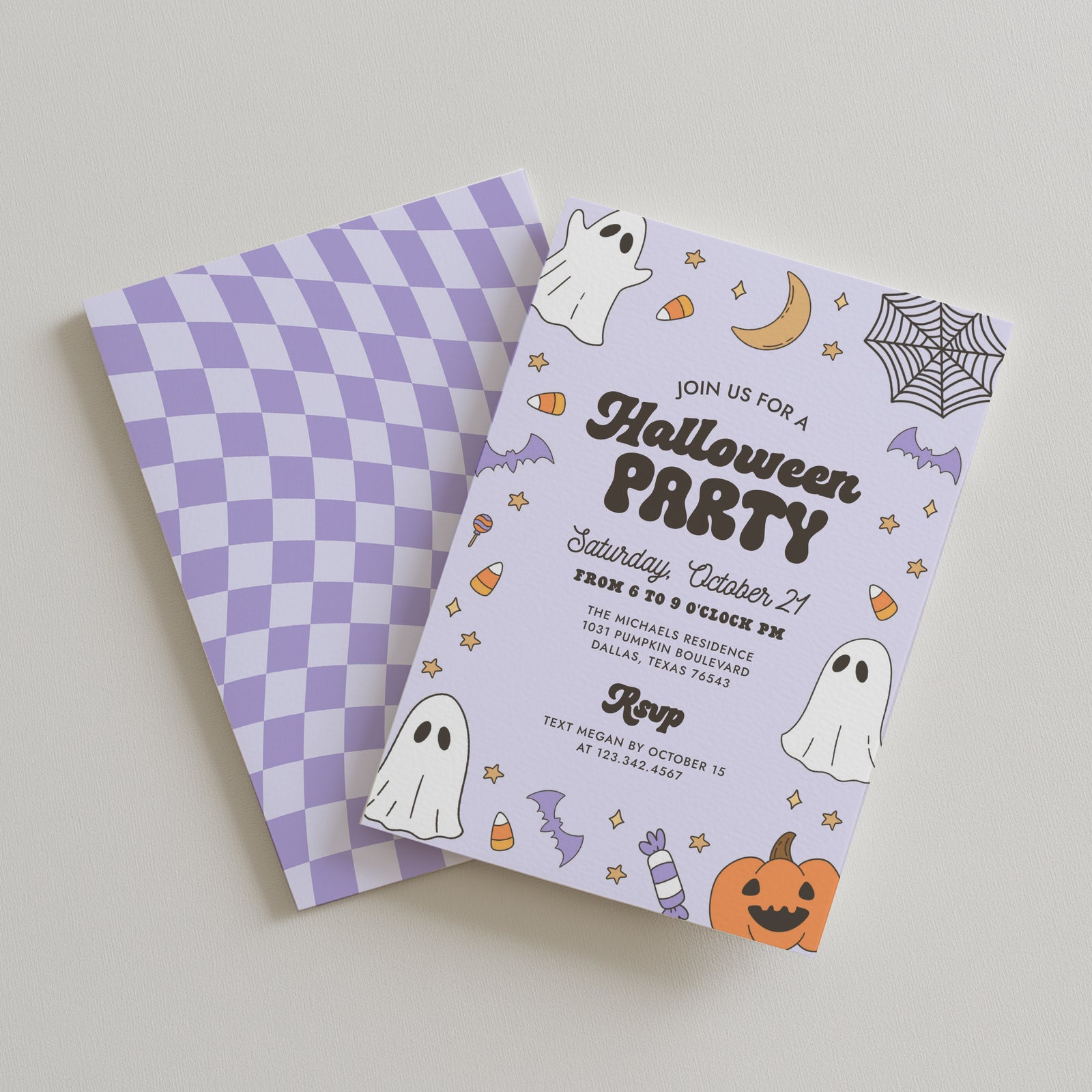 Retro Purple Halloween Party Invitation