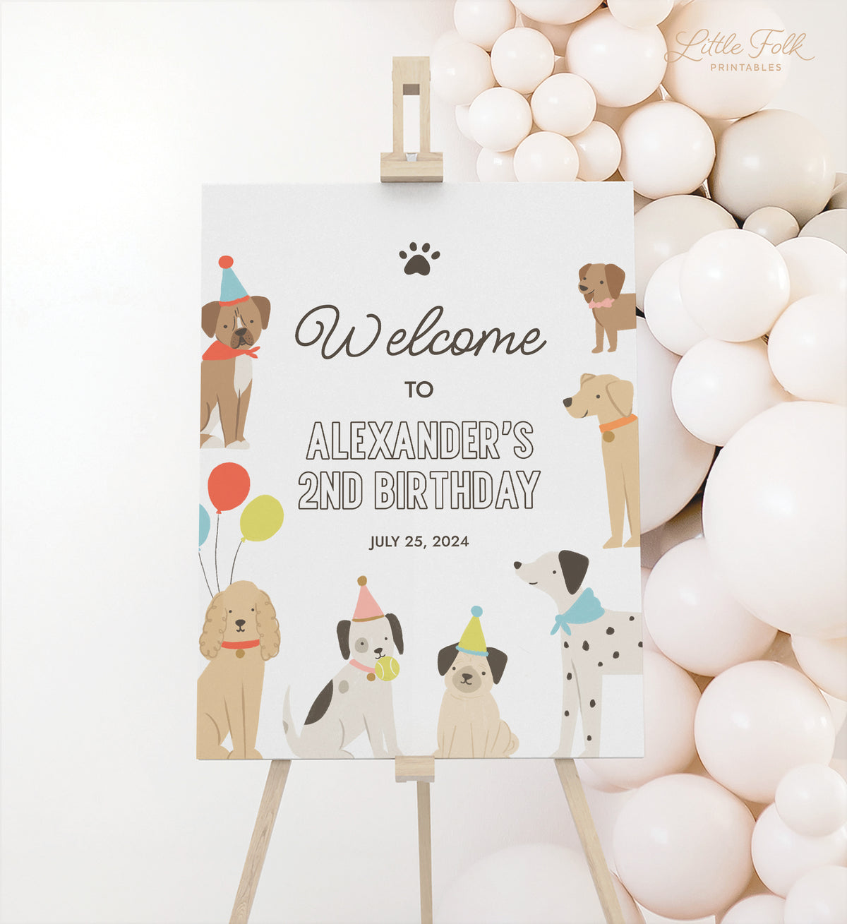 Editable Puppy Dog Birthday Welcome Sign Template