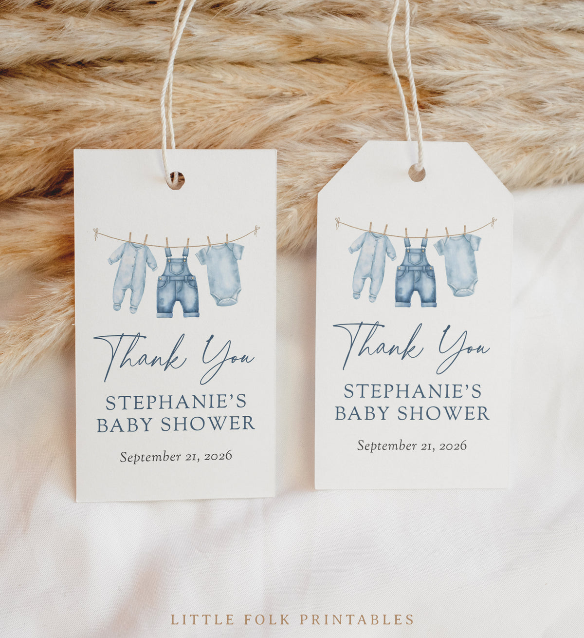 Blue Jean Duck Baby Shower Rectangle Favor Tag Template