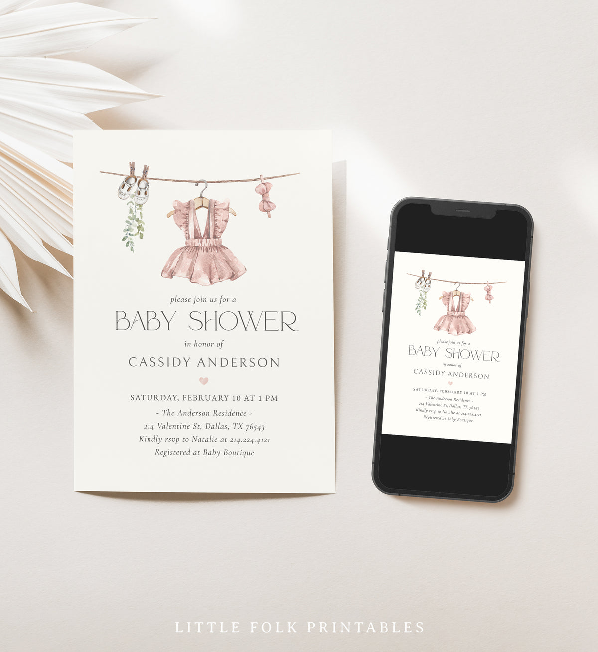 Boho Pink Dress Baby Shower Invitation
