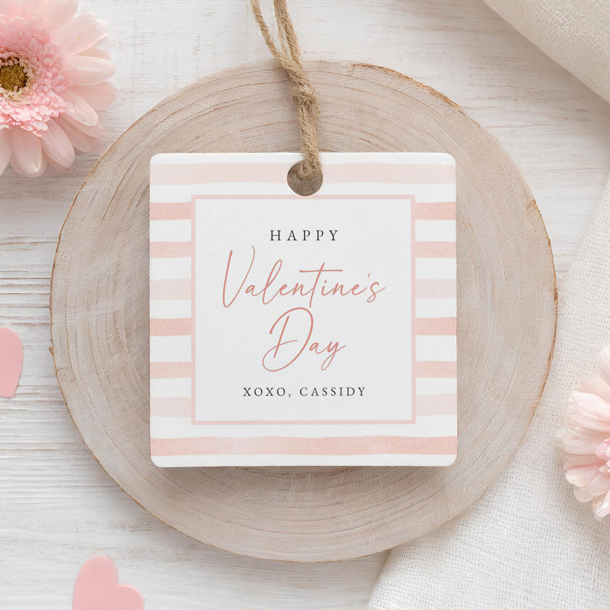 Pink Stripe Valentine&#39;s Tag Template