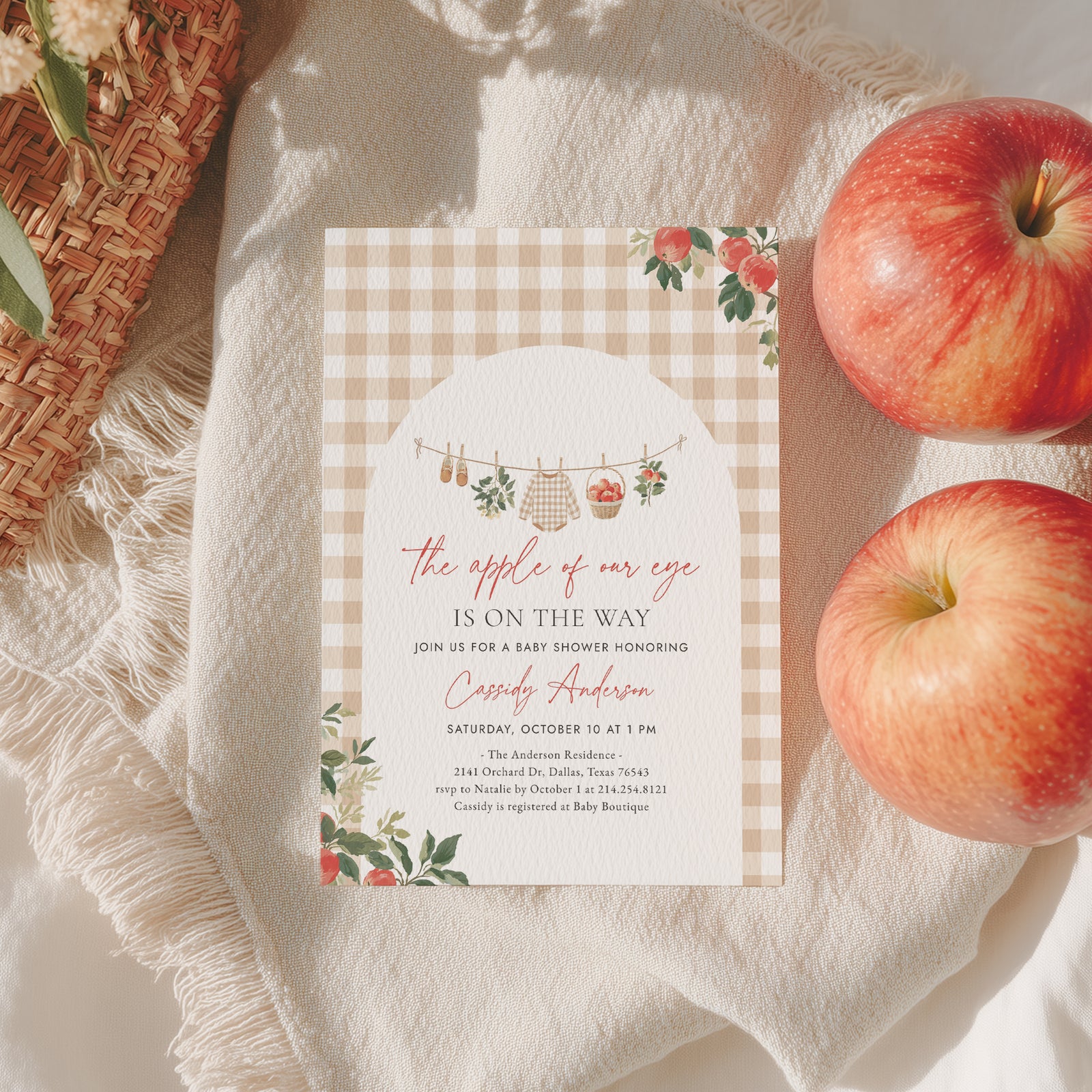 Apple of Our Eye Baby Shower Invitation Template (Gingham)