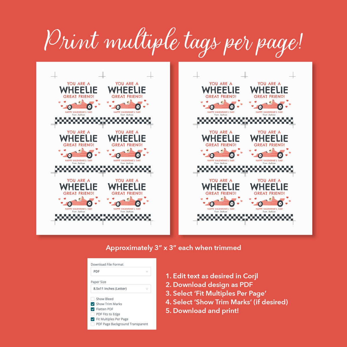 Race Car Valentine's Tag Template