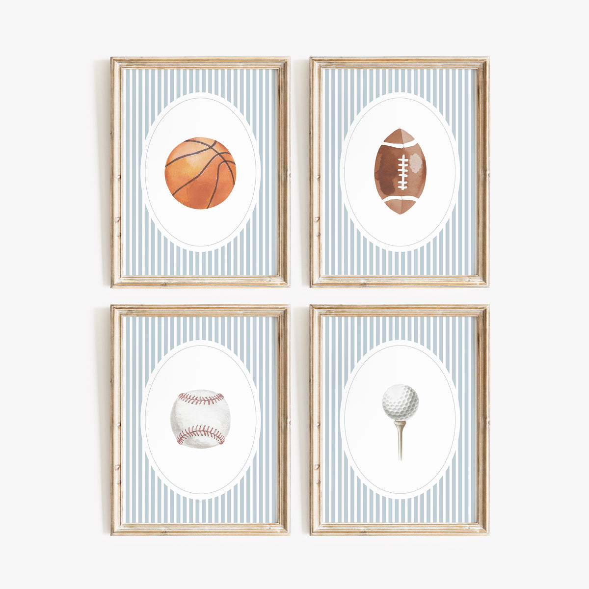 Blue Vintage Sports Prints v2 - Set of 4