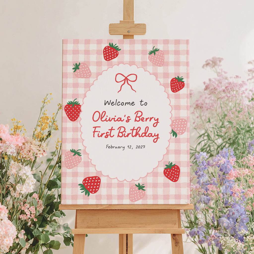Strawberry First Birthday Welcome Sign