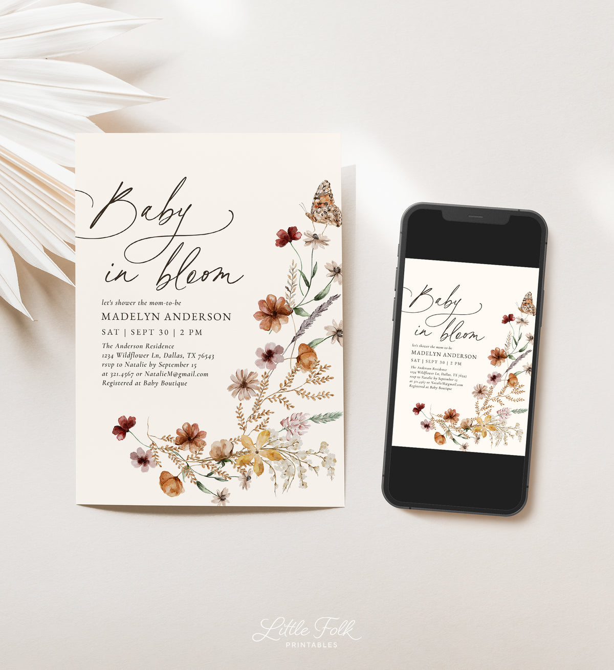 Boho Wildflower Baby Shower Invitation (Baby in Bloom)