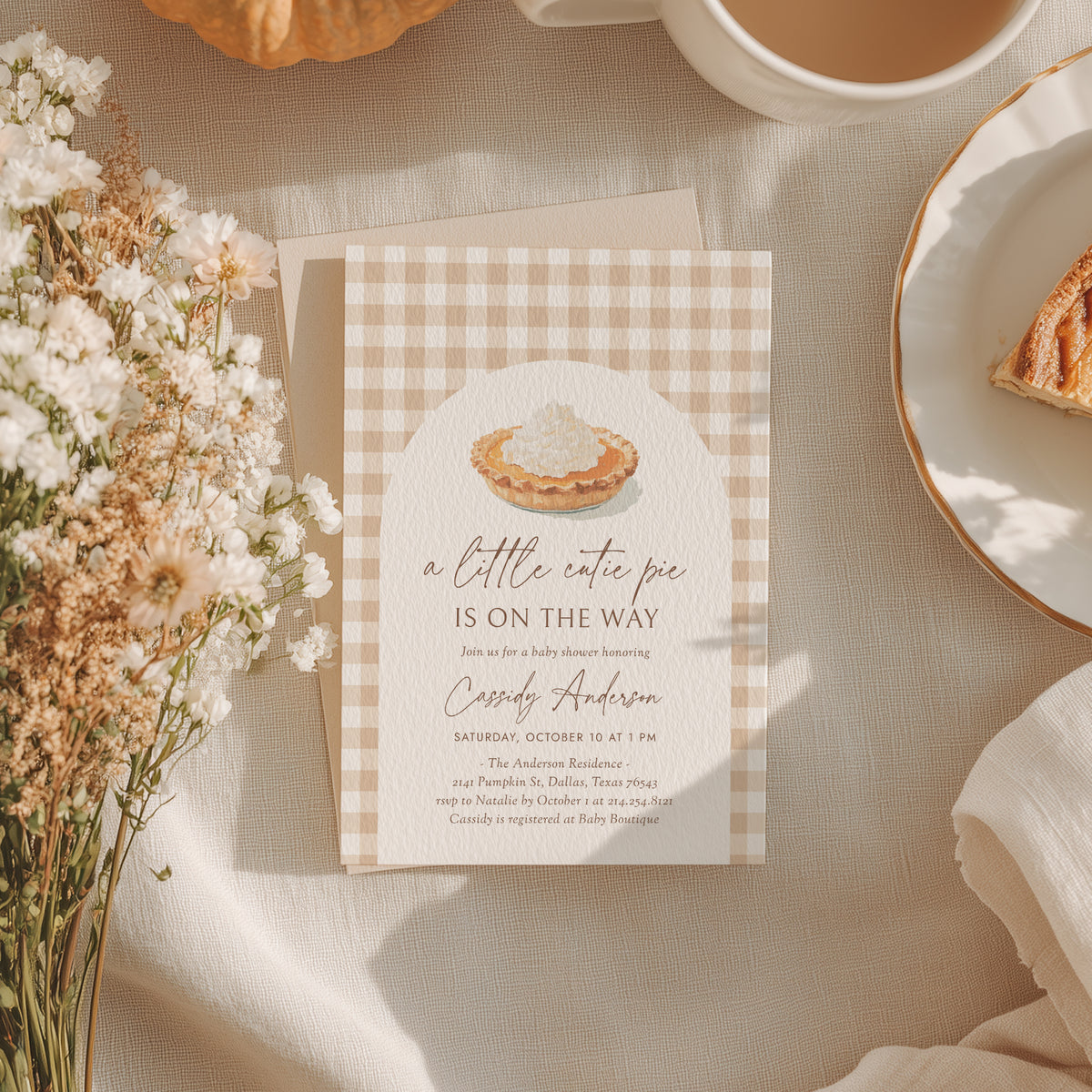 Little Cutie Pie Gingham Baby Shower Invitation